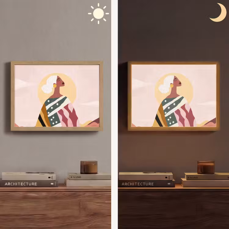 Vrouw - Zon - Kleurrijk Light Box met batterij (Wandlamp) middel -sfeer3
