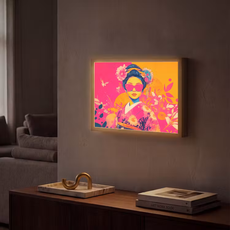 Vrouw - Zonnebril - Abstract - Oranje Light Box met batterij (Wandlamp) middel -sfeer1
