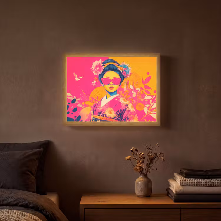 Vrouw - Zonnebril - Abstract - Oranje Light Box met batterij (Wandlamp) middel -sfeer4