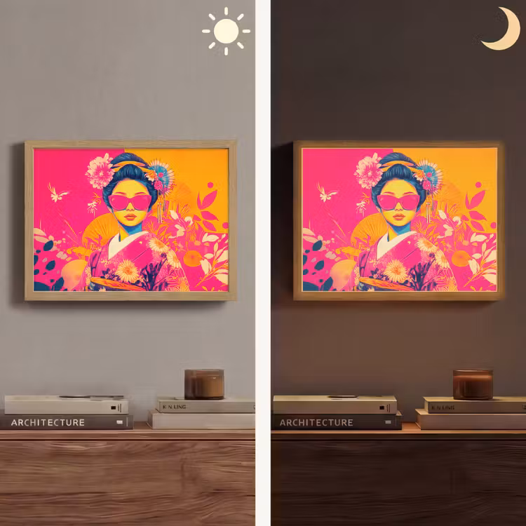 Vrouw - Zonnebril - Abstract - Oranje Light Box met batterij (Wandlamp) middel -sfeer3