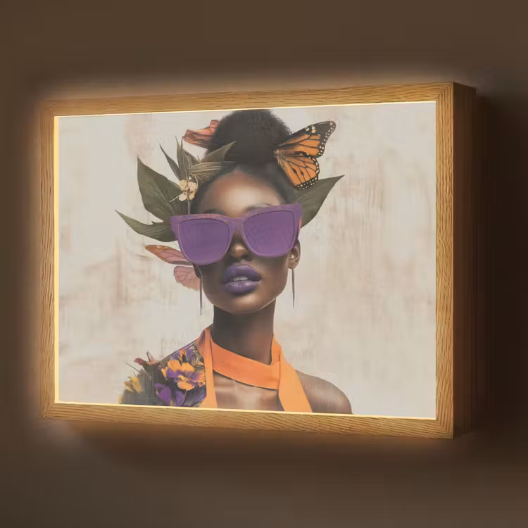 Vrouw - Zonnebril - Vlinder - Bloemen Light Box met batterij (Wandlamp) middel -z3d_website