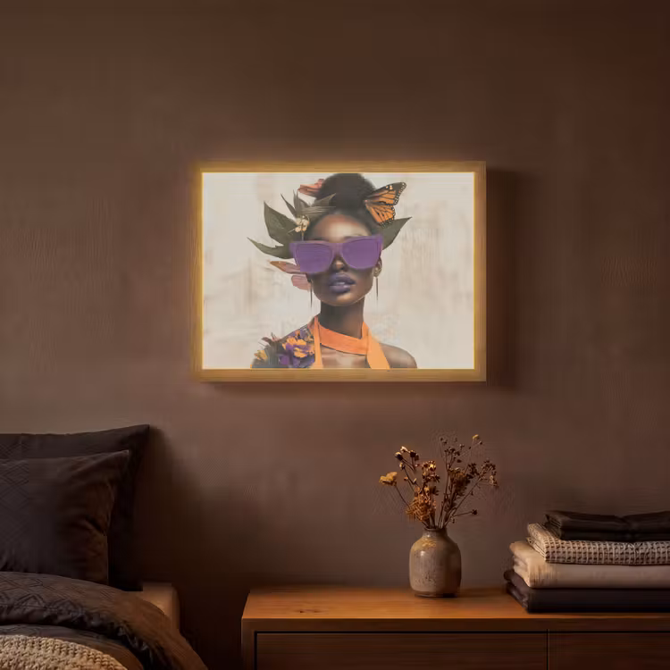 Vrouw - Zonnebril - Vlinder - Bloemen Light Box met batterij (Wandlamp) middel -sfeer4