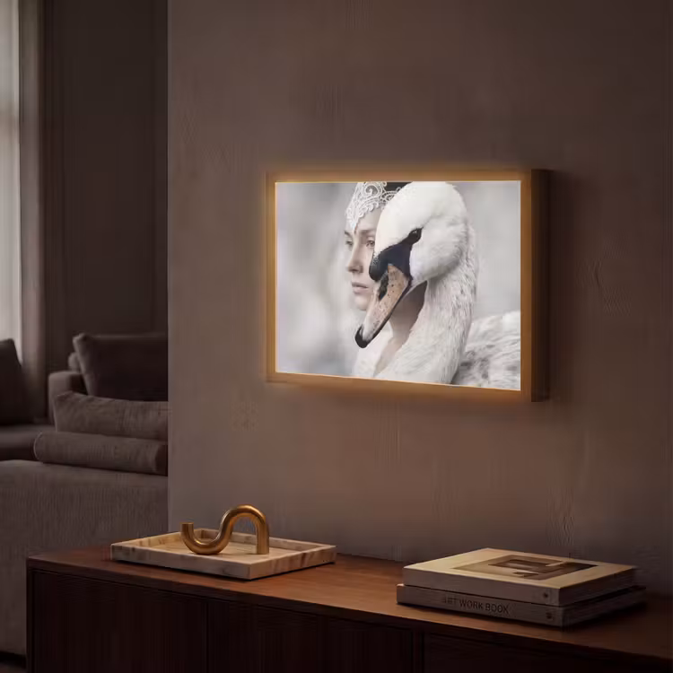 Vrouw - Zwaan - Wit Light Box met batterij (Wandlamp) middel -sfeer1