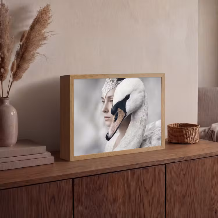Vrouw - Zwaan - Wit Light Box met batterij (Wandlamp) middel -sfeer2