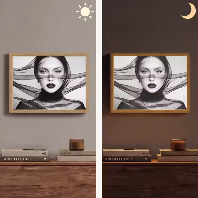 Vrouw - Sluier - Portret - Zwart - Wit - Elegant Light Box met batterij (Wandlamp) middel -sfeer3
