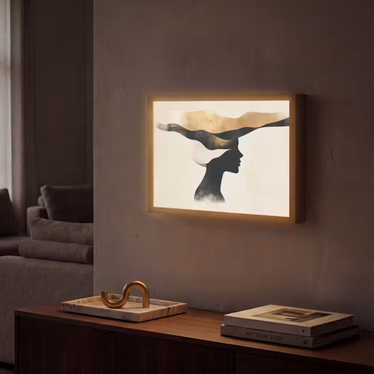 Vrouw - Golven - Zwart Light Box met batterij (Wandlamp) middel -sfeer1