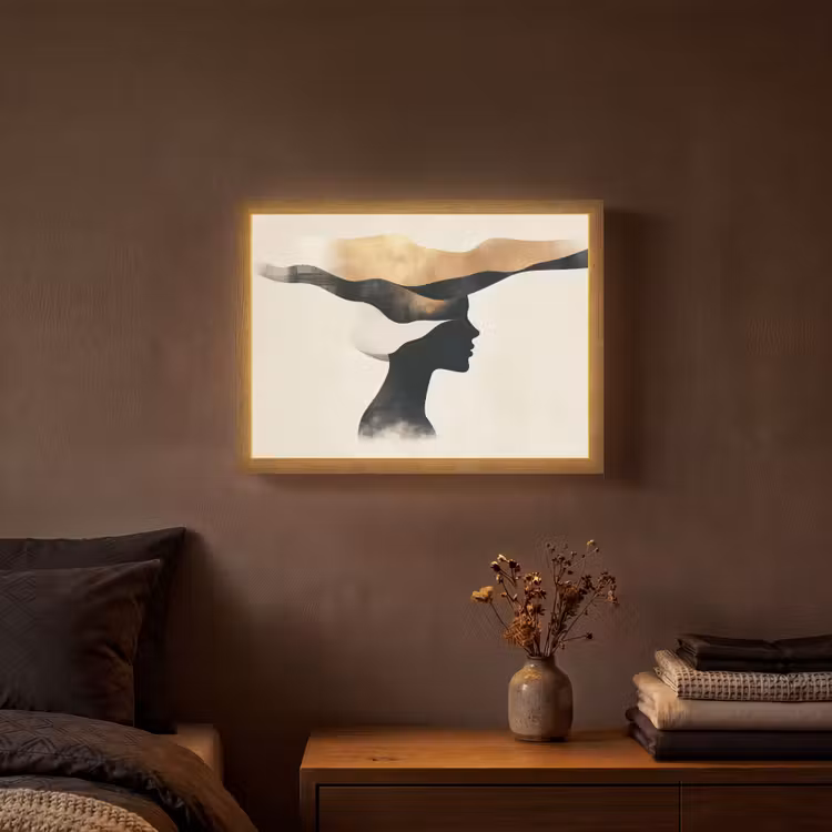 Vrouw - Golven - Zwart Light Box met batterij (Wandlamp) middel -sfeer4