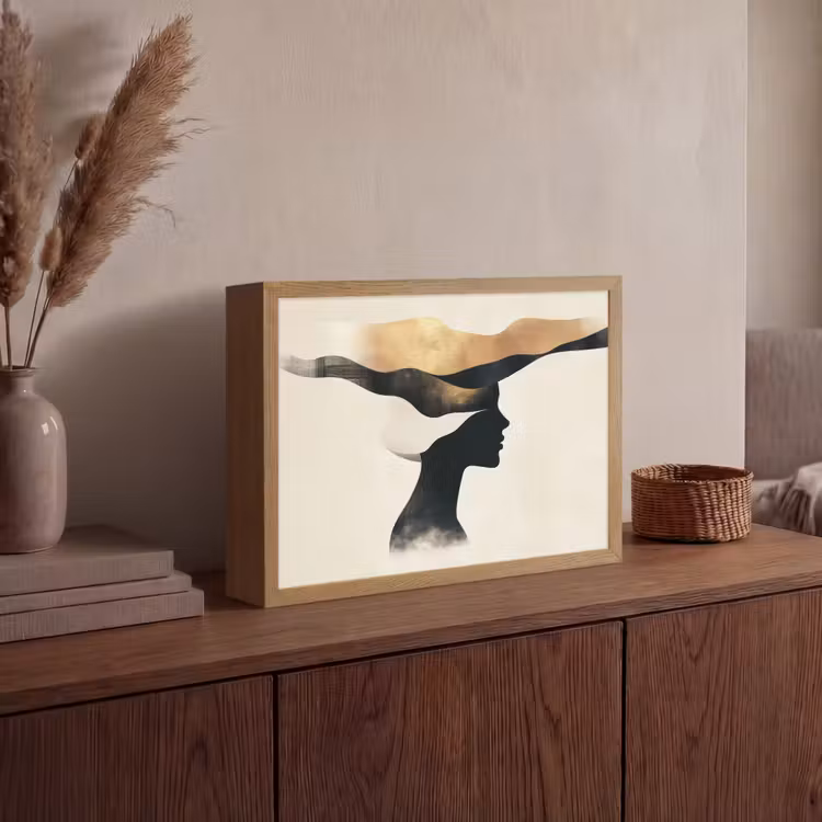 Vrouw - Golven - Zwart Light Box met batterij (Wandlamp) middel -sfeer2