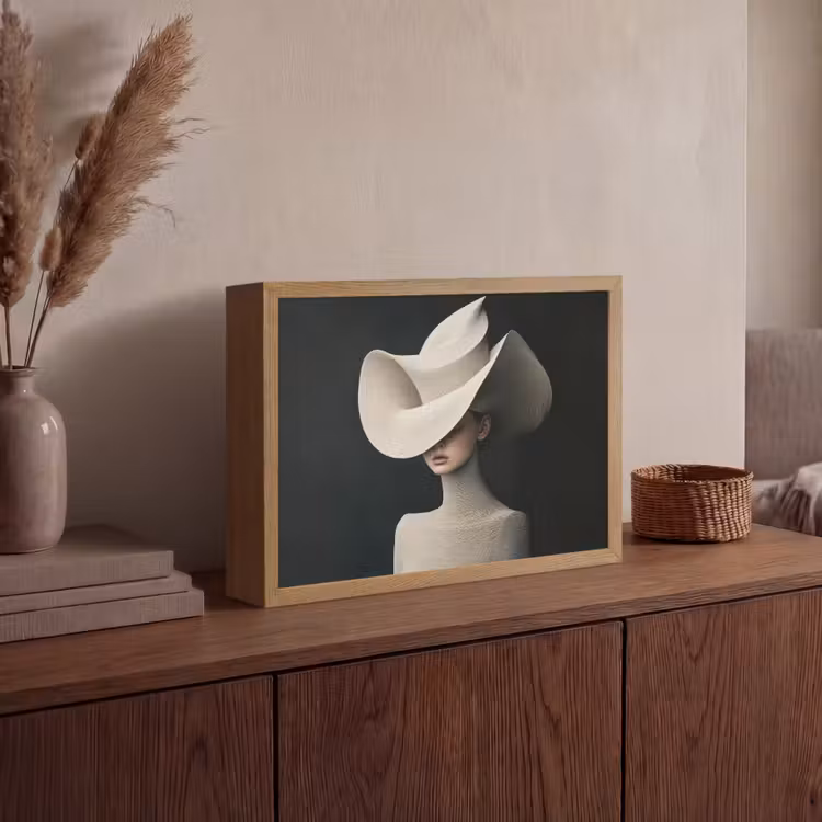 Vrouw - Golvende - Hoed Light Box met batterij (Wandlamp) middel -sfeer2
