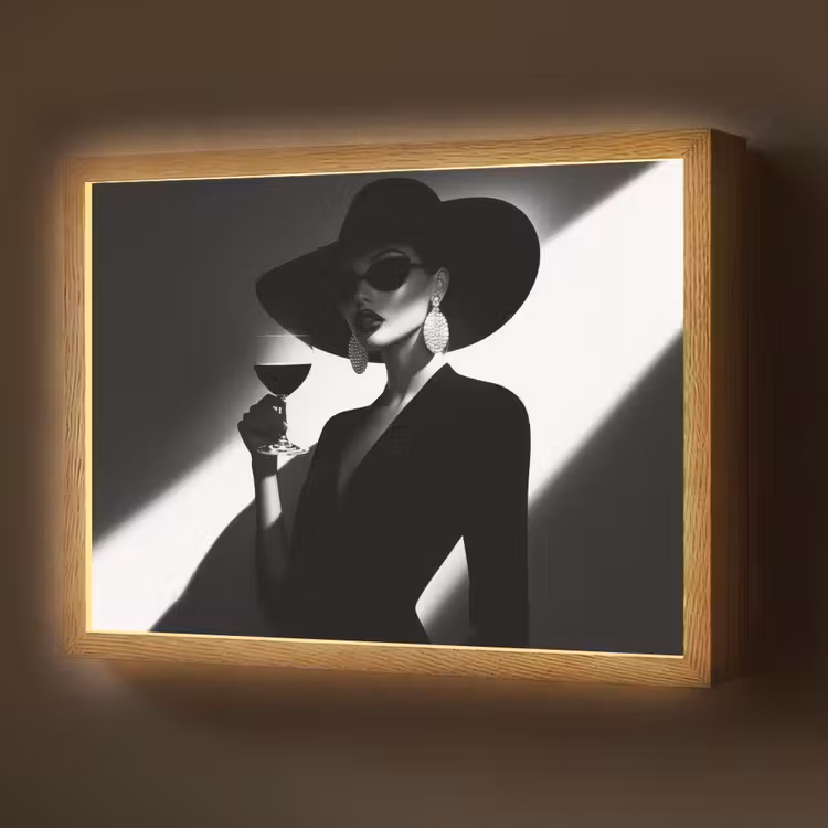 Vrouw - Wijn - Chic Light Box met batterij (Wandlamp) middel -z3d_website