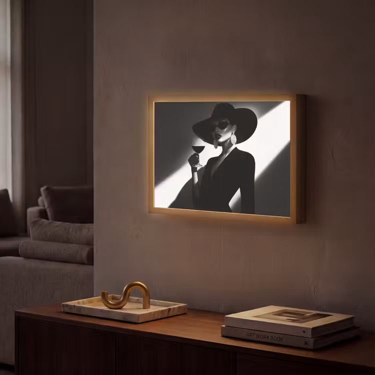 Vrouw - Wijn - Chic Light Box met batterij (Wandlamp) middel -sfeer1