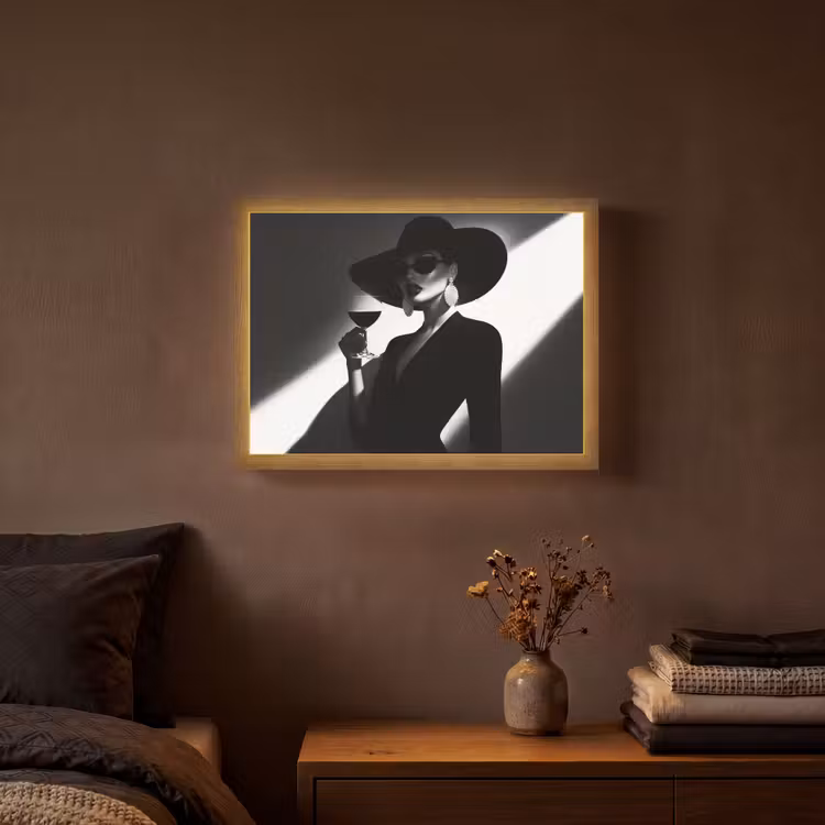 Vrouw - Wijn - Chic Light Box met batterij (Wandlamp) middel -sfeer4
