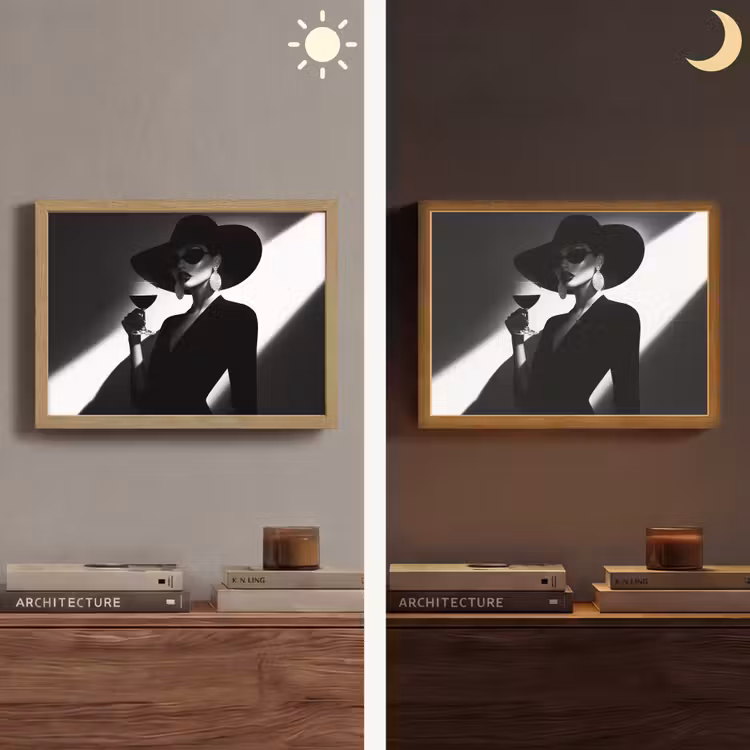 Vrouw - Wijn - Chic Light Box met batterij (Wandlamp) middel -sfeer3