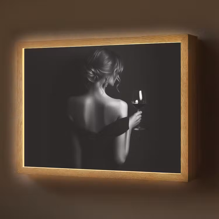 Vrouw - Wijn - Jurk Light Box met batterij (Wandlamp) middel -z3d_website