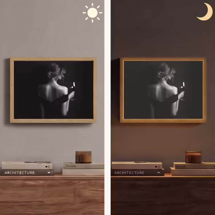 Vrouw - Wijn - Jurk Light Box met batterij (Wandlamp) middel -sfeer3