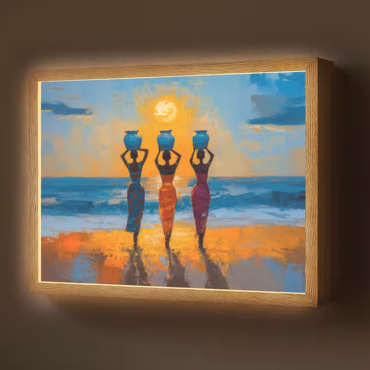 Vrouwen - Strand - Zondsondergang Light Box met batterij (Wandlamp) middel -z3d_website