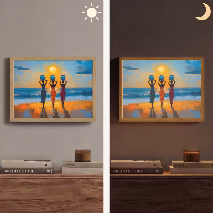 Vrouwen - Strand - Zondsondergang Light Box met batterij (Wandlamp) middel -sfeer3