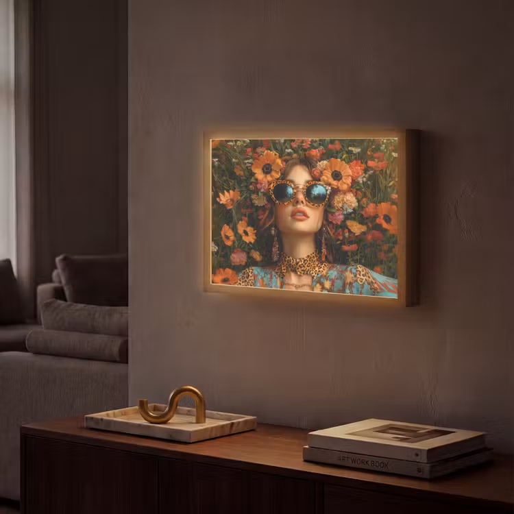 Vrouwen - Bloemen - Modern - Bril - Abstract Light Box met batterij (Wandlamp) middel -sfeer1