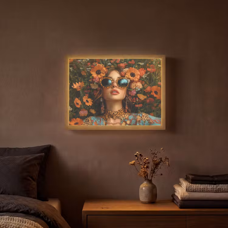 Vrouwen - Bloemen - Modern - Bril - Abstract Light Box met batterij (Wandlamp) middel -sfeer4