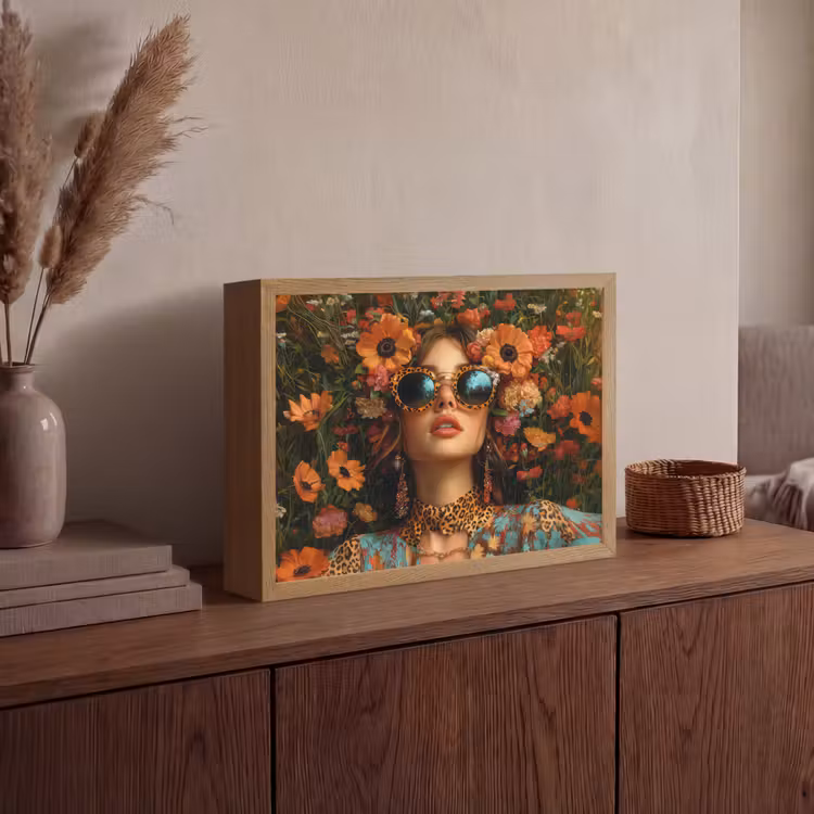 Vrouwen - Bloemen - Modern - Bril - Abstract Light Box met batterij (Wandlamp) middel -sfeer2
