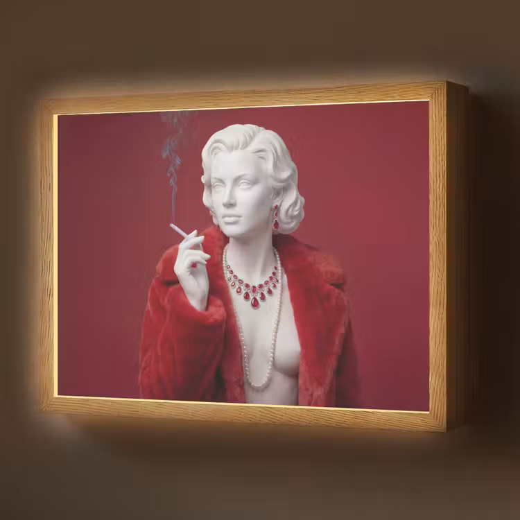 Vrouw - Bontjas - Mode - Klassiek - Rood Light Box met batterij (Wandlamp) middel -z3d_website