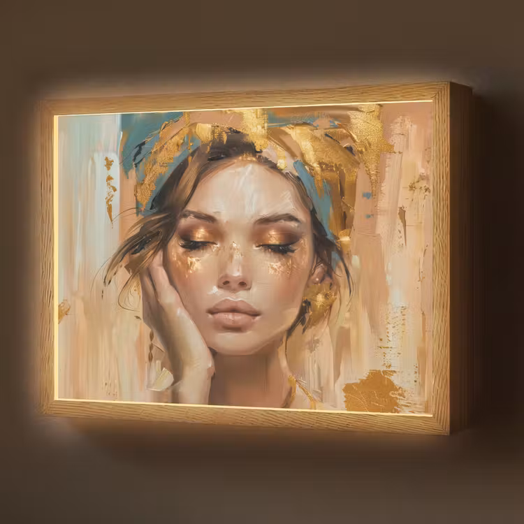 Vrouwen - Portret - Luxe - Goud Light Box met batterij (Wandlamp) middel -z3d_website