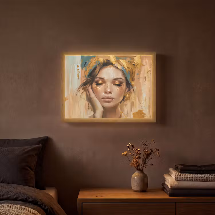 Vrouwen - Portret - Luxe - Goud Light Box met batterij (Wandlamp) middel -sfeer4