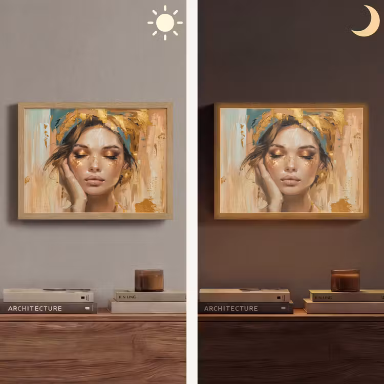 Vrouwen - Portret - Luxe - Goud Light Box met batterij (Wandlamp) middel -sfeer3