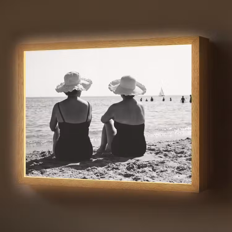 Vrouwen - Zonnehoed - Strand - Zwart - Wit Light Box met batterij (Wandlamp) middel -z3d_website