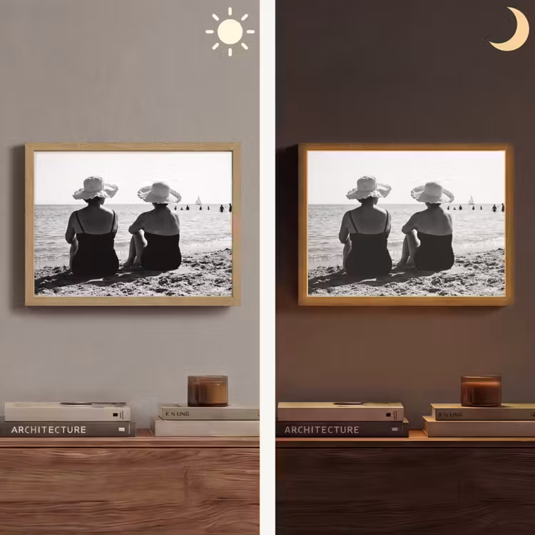 Vrouwen - Zonnehoed - Strand - Zwart - Wit Light Box met batterij (Wandlamp) middel -sfeer3