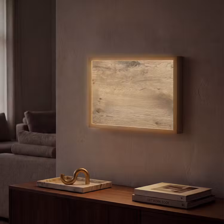Hout - Bruin - Houtlook Light Box met batterij (Wandlamp) middel -sfeer1
