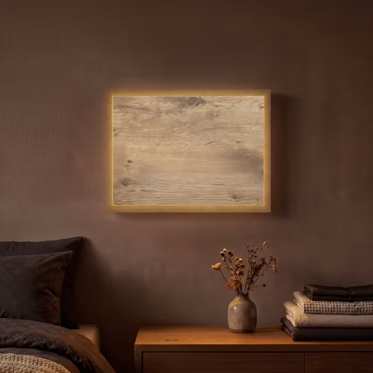 Hout - Bruin - Houtlook Light Box met batterij (Wandlamp) middel -sfeer4