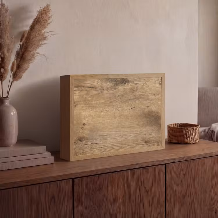Hout - Bruin - Houtlook Light Box met batterij (Wandlamp) middel -sfeer2