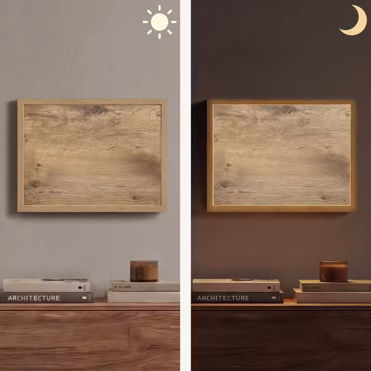 Hout - Bruin - Houtlook Light Box met batterij (Wandlamp) middel -sfeer3