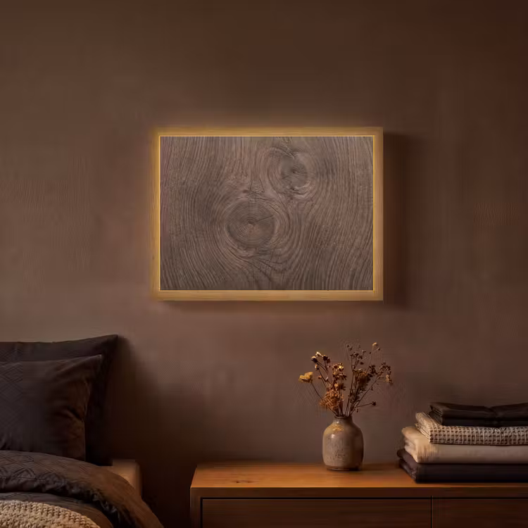 Houtnerf - Textuur - Patroon - Bruin - Rustiek Light Box met batterij (Wandlamp) middel -sfeer4