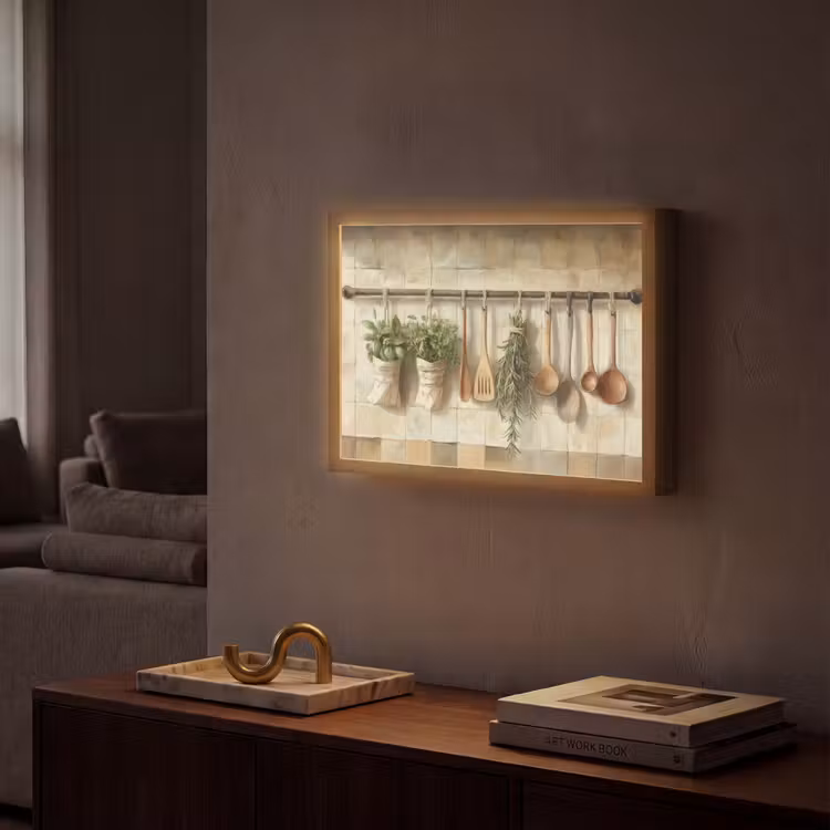 Hout - Keukengerei - Stilleven - Tegels Light Box met batterij (Wandlamp) middel -sfeer1