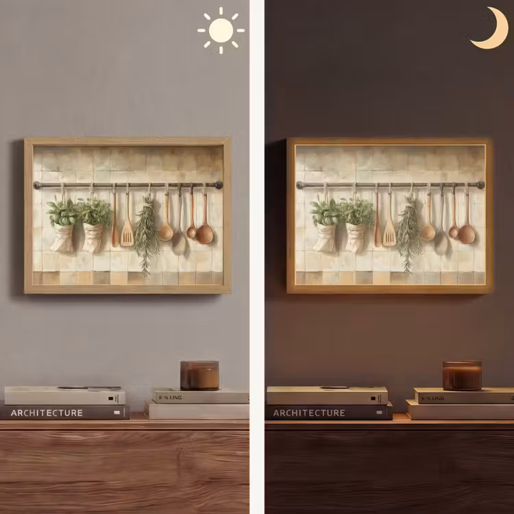 Hout - Keukengerei - Stilleven - Tegels Light Box met batterij (Wandlamp) middel -sfeer3