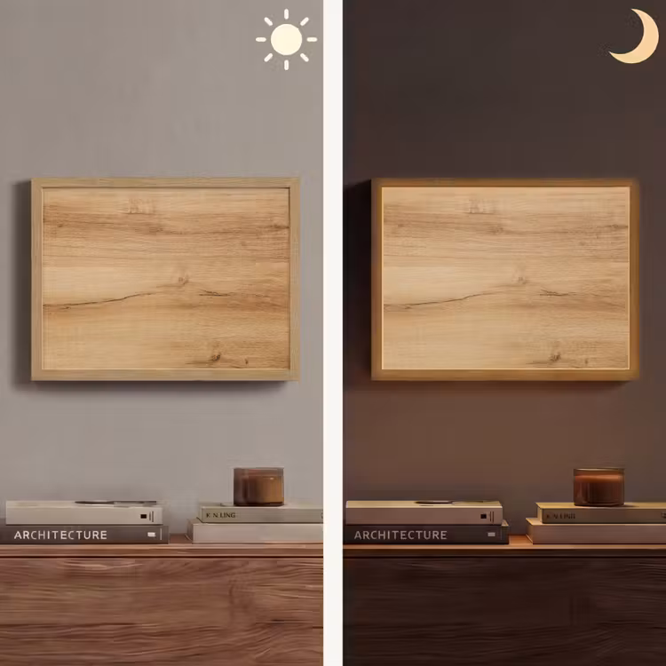 Houtlook - Bruin - Hout Light Box met batterij (Wandlamp) middel -sfeer3