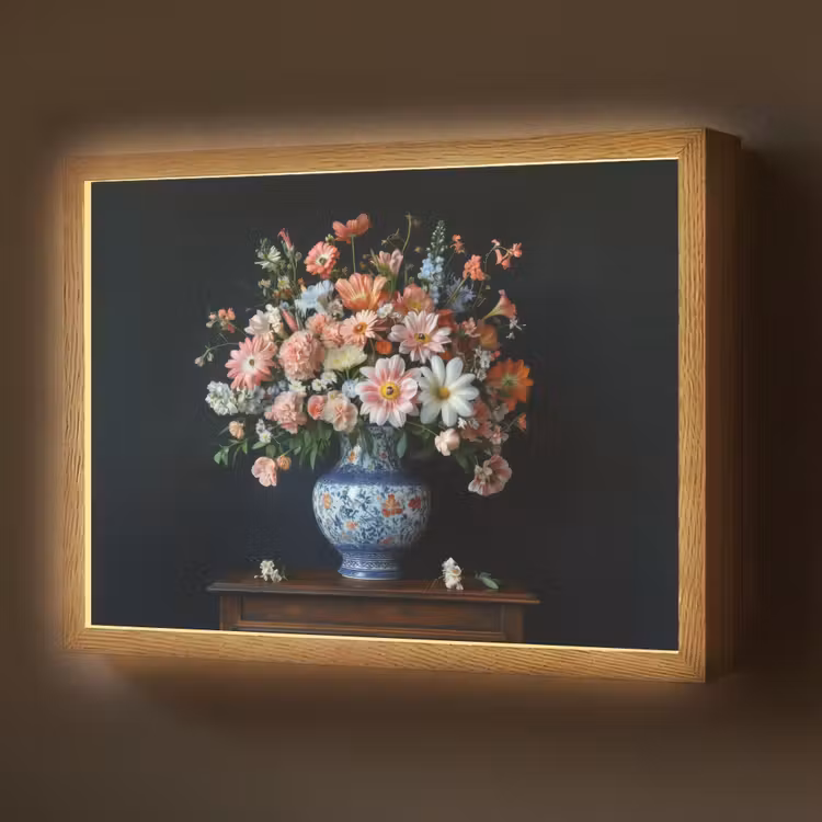 Hout - Vaas - Kleuren - Bloemen Light Box met batterij (Wandlamp) middel -z3d_website