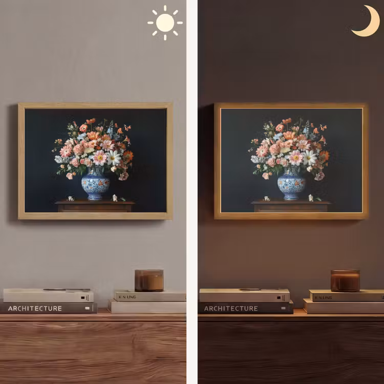 Hout - Vaas - Kleuren - Bloemen Light Box met batterij (Wandlamp) middel -sfeer3