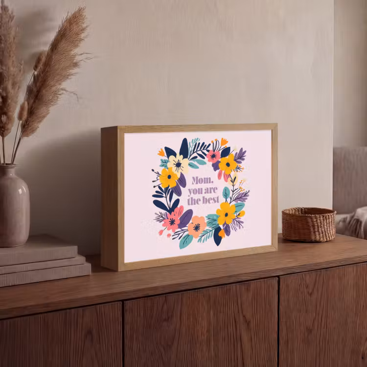 Bloemenkrans - Kleurrijk - Moeder Light Box met batterij (Wandlamp) middel -sfeer2