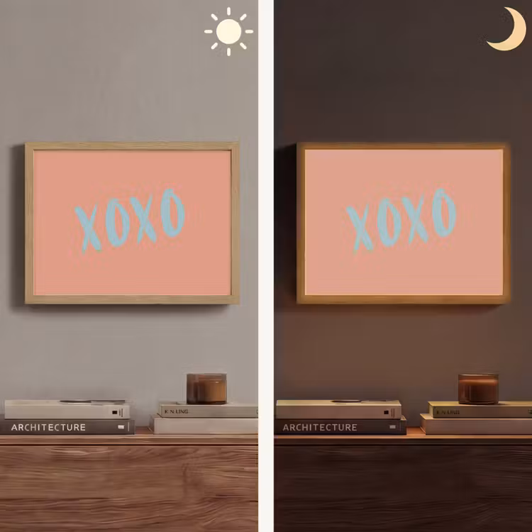 XOXO - Blauw - Perzikkleur Light Box met batterij (Wandlamp) middel -sfeer3