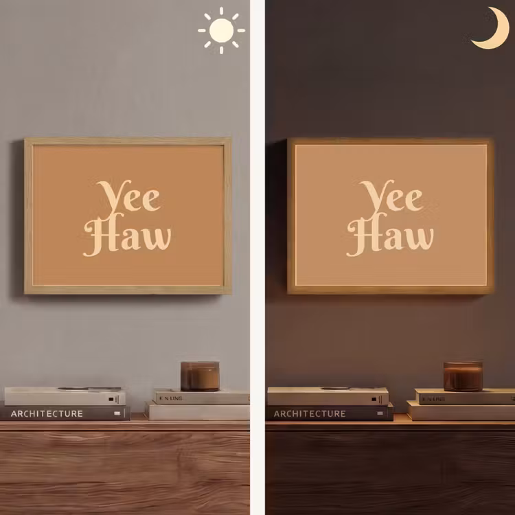 Yee haw - Bruin - Minimalistisch Light Box met batterij (Wandlamp) middel -sfeer3