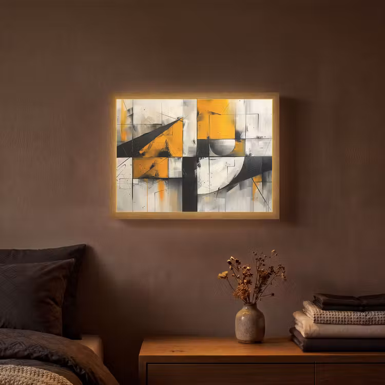 Geel - Abstract - Modern - Vormen Light Box met batterij (Wandlamp) middel -sfeer4