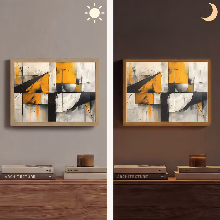 Geel - Abstract - Modern - Vormen Light Box met batterij (Wandlamp) middel -sfeer3