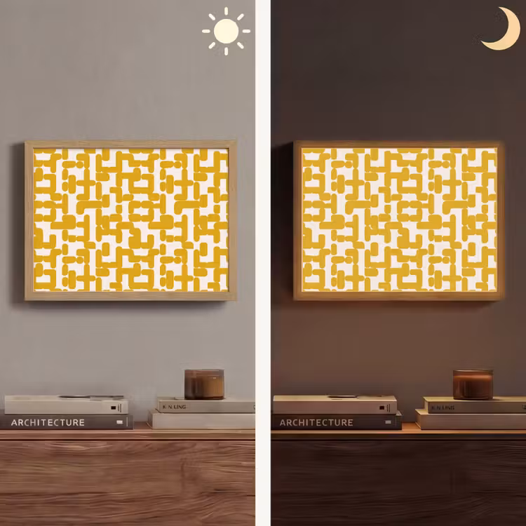 Geel - Beige - Patroon Light Box met batterij (Wandlamp) middel 907 -sfeer3
