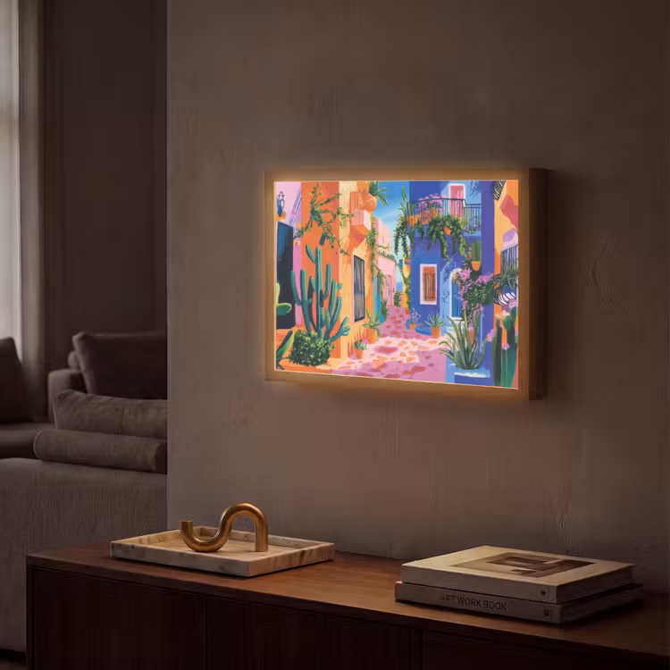 Geel - Blauw - Oranje - Huis Light Box met batterij (Wandlamp) middel -sfeer1