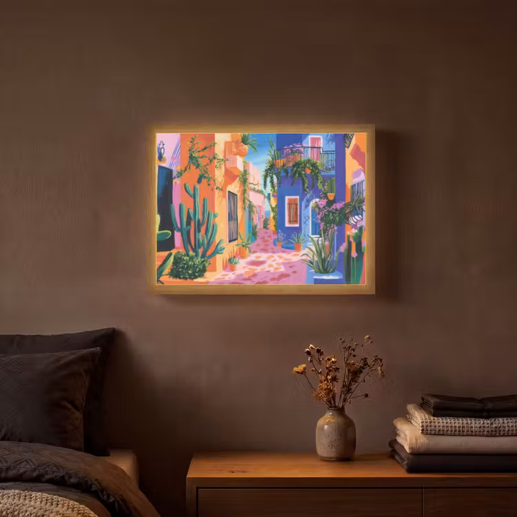 Geel - Blauw - Oranje - Huis Light Box met batterij (Wandlamp) middel -sfeer4