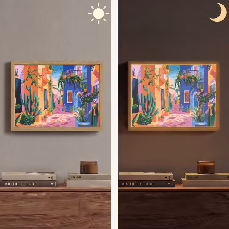 Geel - Blauw - Oranje - Huis Light Box met batterij (Wandlamp) middel -sfeer3