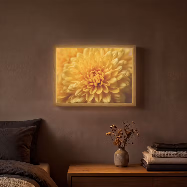 Geel - Chrysant - Zachtheid Light Box met batterij (Wandlamp) middel -sfeer4
